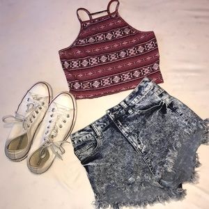 Acid wash denim shorts